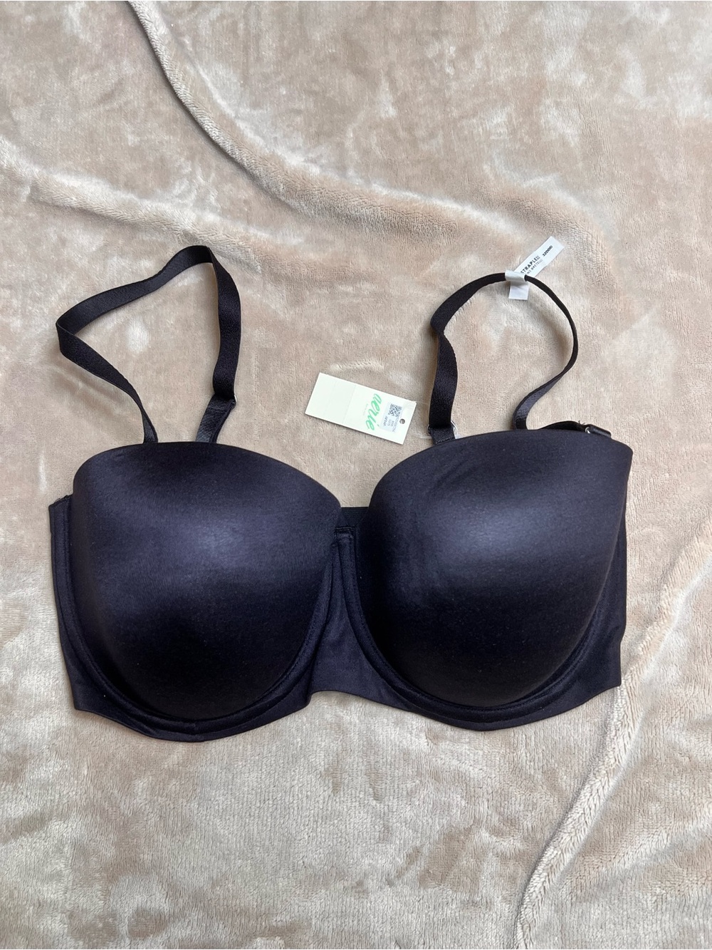 AERIE 'Sunnie' Black Lightly Lined Strapless Balconette Bra - Sz 32DDD